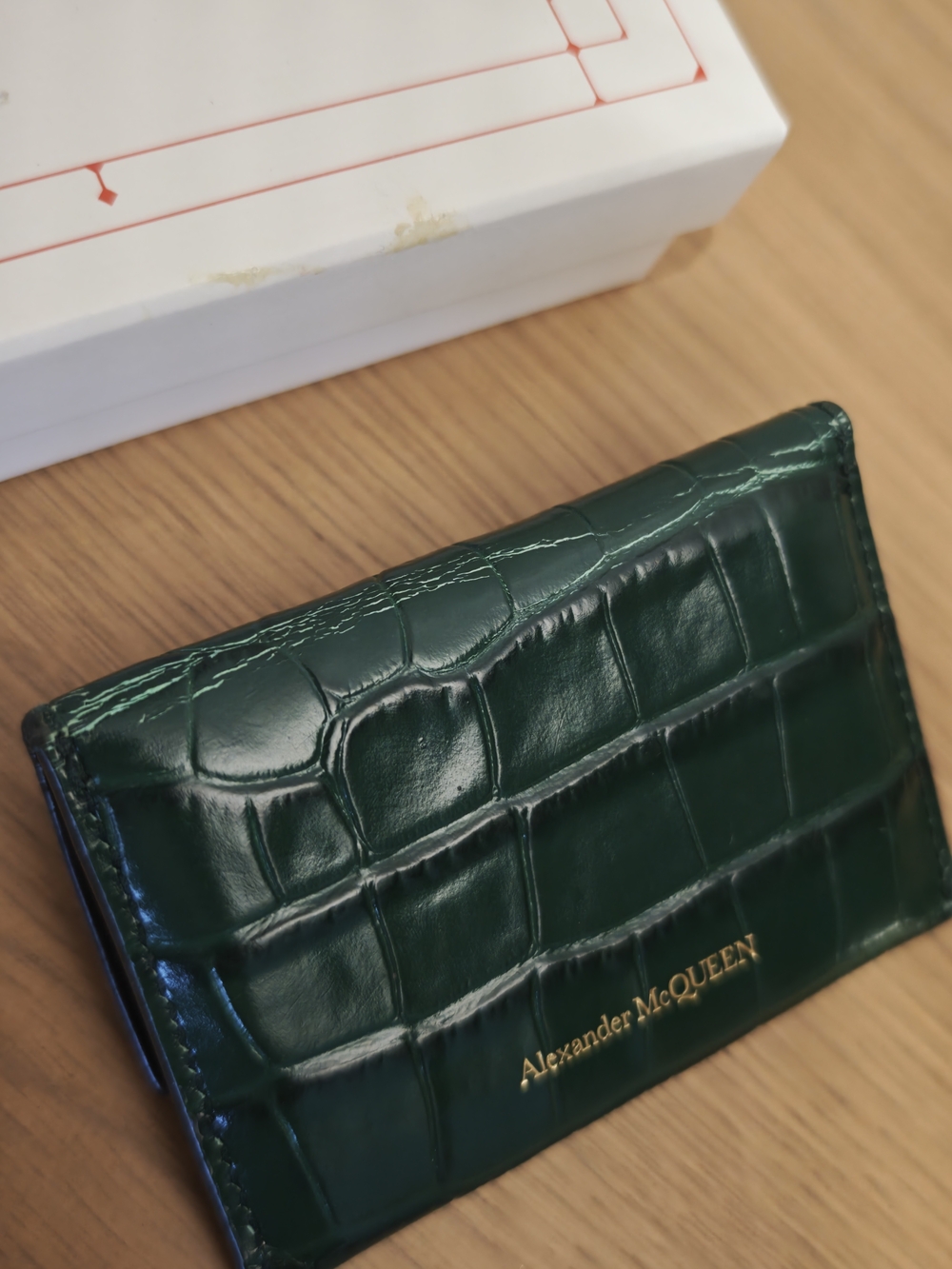 Alexander McQueen Green Croc-Embossed Leather Skull Wallet - Picture 5 of 6